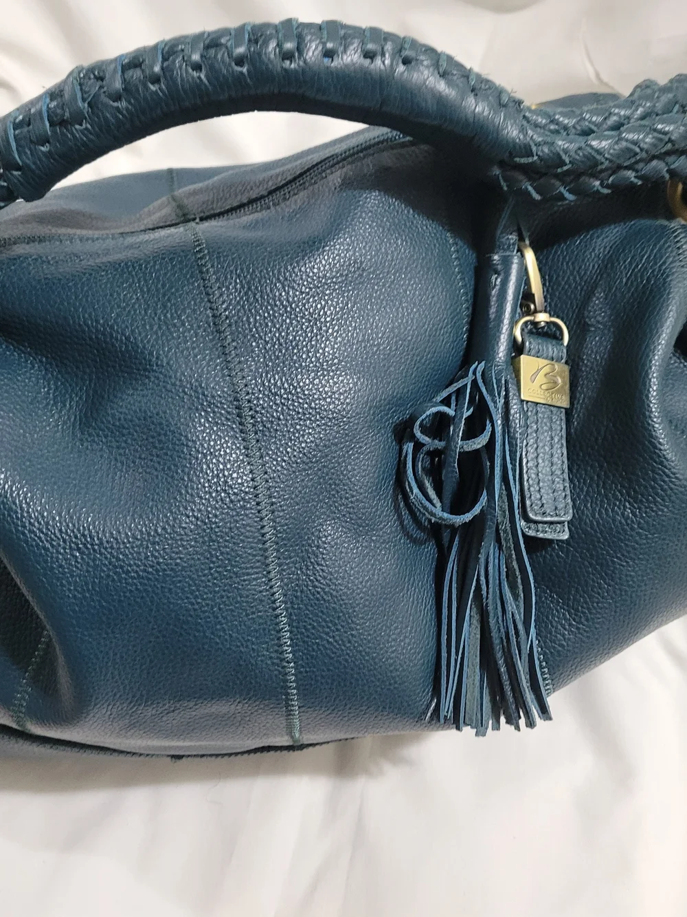 B. Collective Braided Handle Leather Hobo Bag - Teal Blue